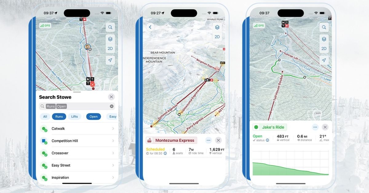 Slopes ski and ride tracking iOS app gets live lift and trail status info for 50+ resorts