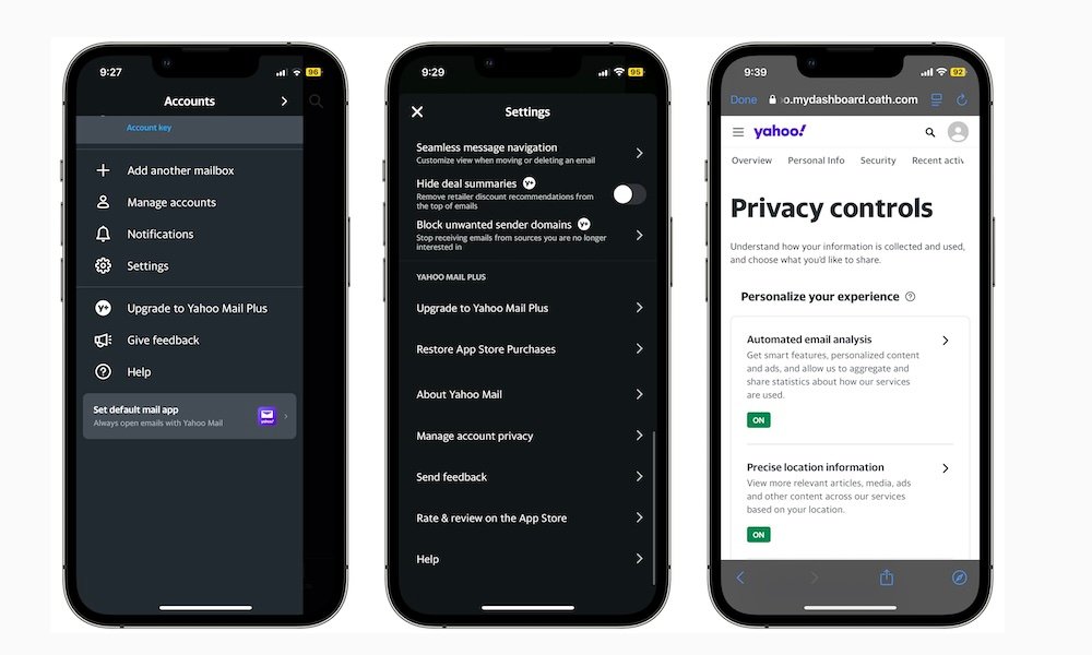 Yahoo Mail privacy controls iPhone