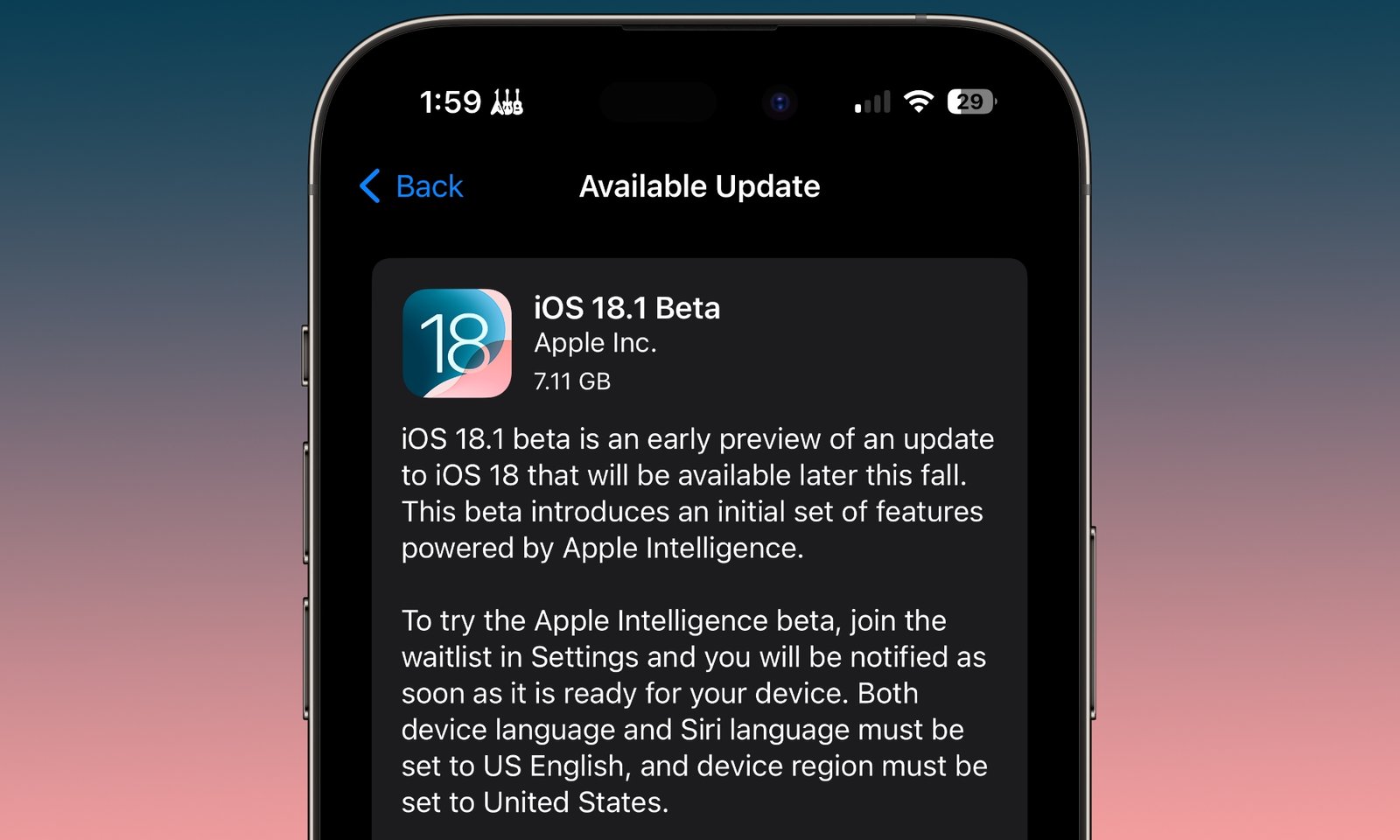 iOS 18.1 Apple Intelligence beta hero