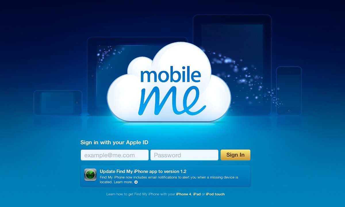 MobileMe sign in screen circa 2011