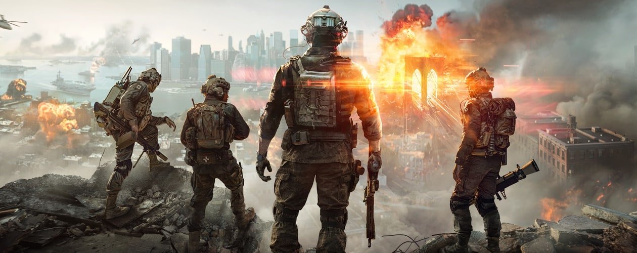 Battlefield 6 header keyart - 4 soldiers overlooking New York