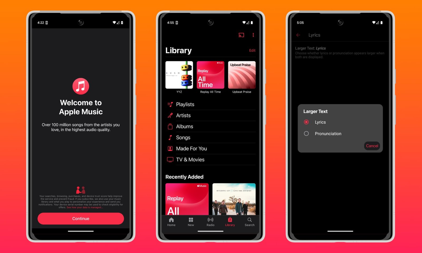 Apple Music for Android 5.0 hero