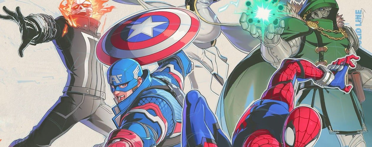 Marvel Tokon Fighting Souls header keyart – Captain America, Ghost Rider, Doctor Doom, Spider-Man
